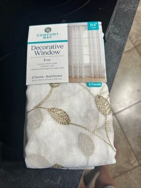 Comfort Bay White Curtain Panels with Gold Leaf Embroidery